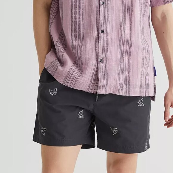 Urban Outfitters Embroidered 5” Nylon Short Gray Butterfly Y2K Inspired Large - Picture 1 of 13